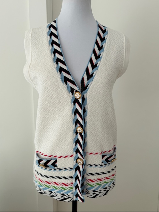 Chinstudio Sweaters - CHINSTUDIO Button Front Knit Vest Chevron Stripe Trim Preppy Nautical Nordic